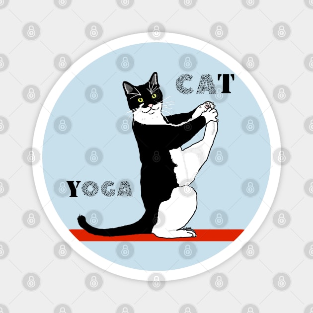 Cute Tuxedo Cat doing  Yoga  Copyright TeAnne Magnet by TeAnne